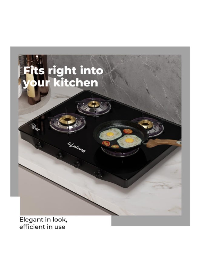 Lifelong 4 Burner Gas Stove with Free Gas Saver | Manual Ignition Cooktop, Modern Glass Stove Top for Modular Kitchen, ISI Certified & Compatible with LPG |1 Year Manufacturer’s Warranty (LLGS27GSS) - Image 3