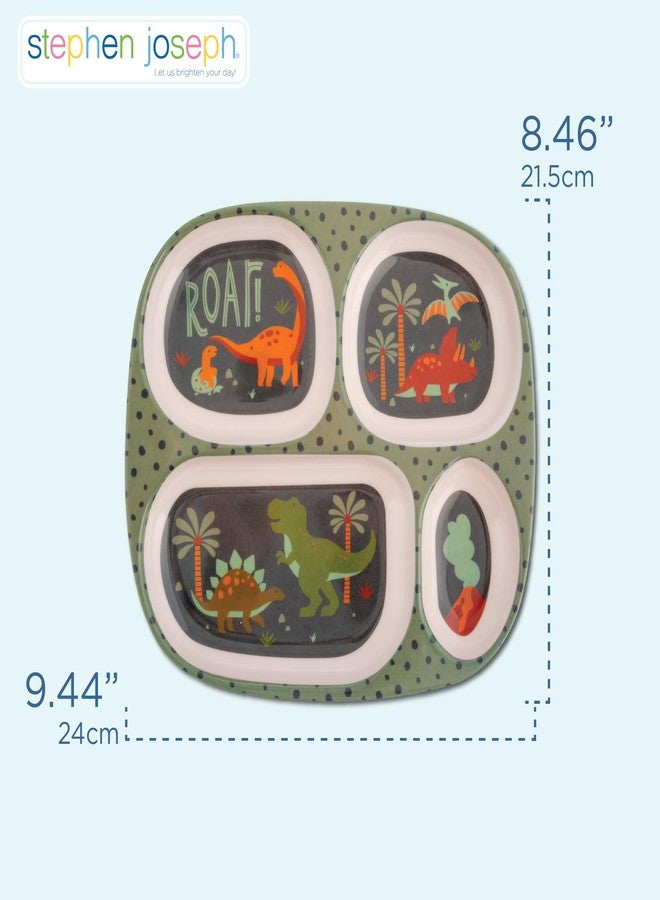 Stephen Joseph, Melamine Dinner Plate for Kids, Toddler Plastic Mealtime Divided Plates, Dinnerware Dishes Set for Picky Eaters Boy and Girls, Dino - Image 3