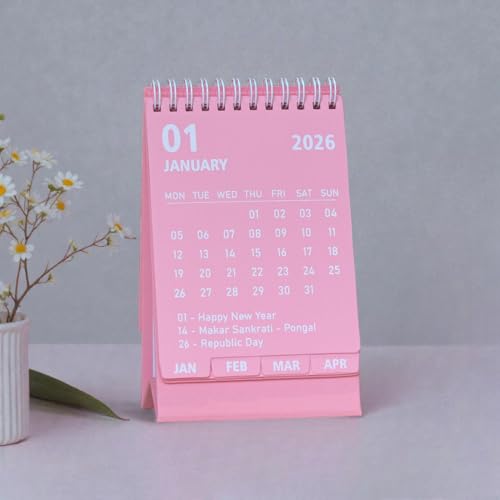 INNAXA 2026 Desk Calendar Mini Monthly Calendar 13 Months Standing Flip Calendar for Home Office Black (PARIS PINK) - Image 2