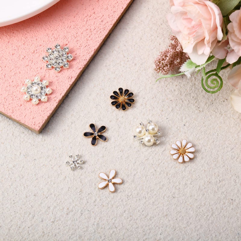 WILLBOND 80 Pieces Rhinestone Buttons Embellishments Buttons Faux Pearl Flat Back Flower Buttons for Jewelry Making DIY Craft Wedding Party Home Decoration Hair Accessory (Classic Style) - Image 2