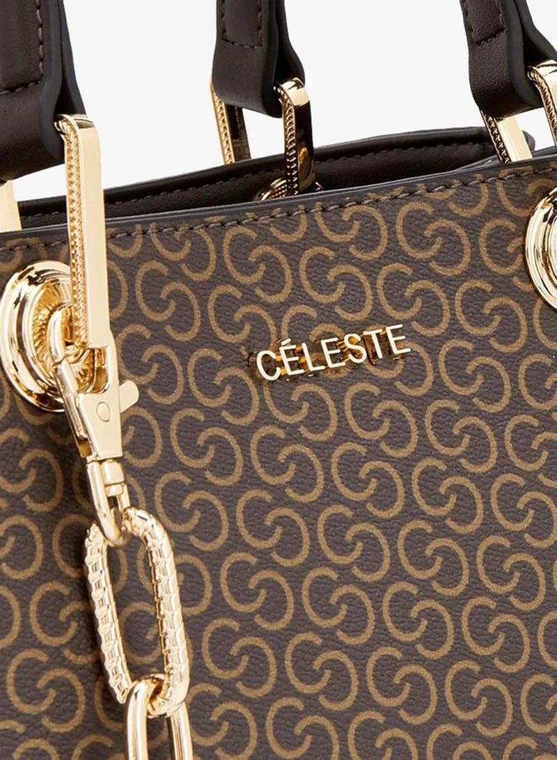 Celeste BROWN Monogram Print Tote Bag With Detachable Strap for Women | Best Price UAE