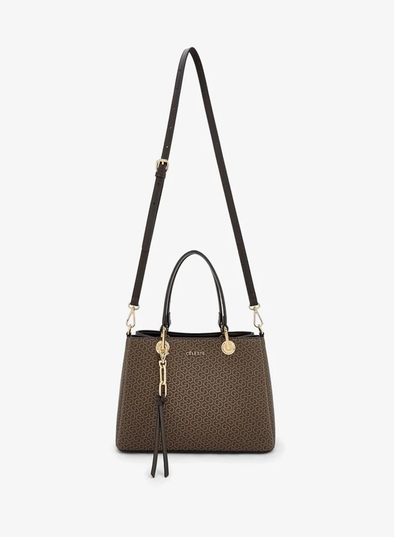 Celeste BROWN Monogram Print Tote Bag With Detachable Strap for Women | Best Price UAE