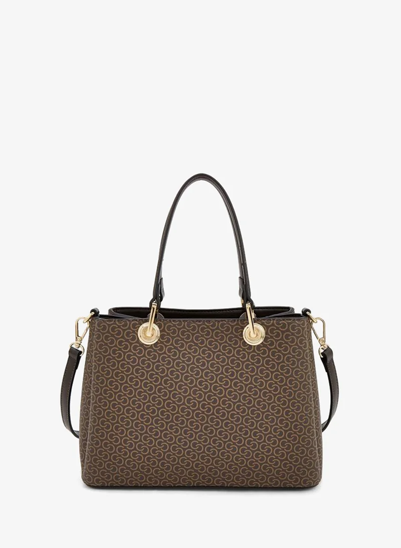 Celeste BROWN Monogram Print Tote Bag With Detachable Strap for Women | Best Price UAE