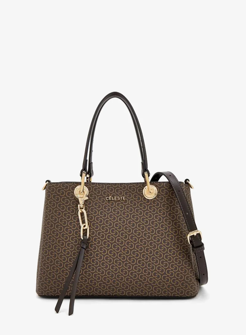 Monogram Print Tote Bag With Detachable Strap