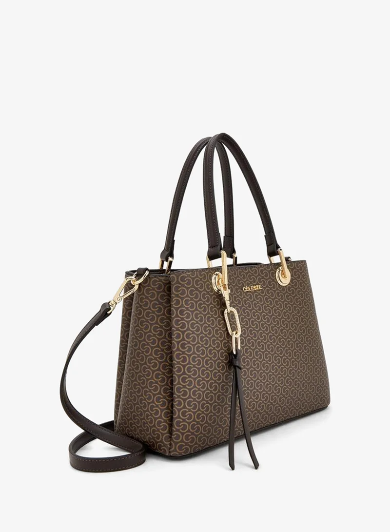 Celeste BROWN Monogram Print Tote Bag With Detachable Strap for Women | Best Price UAE