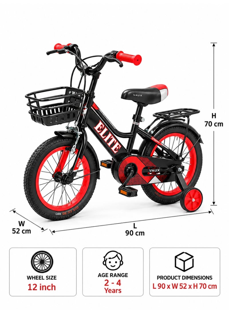 Aspire Books Elite 12-Inch Kids Bicycle with Training Wheels – Black/Red| AGE 2-4 - Image 3