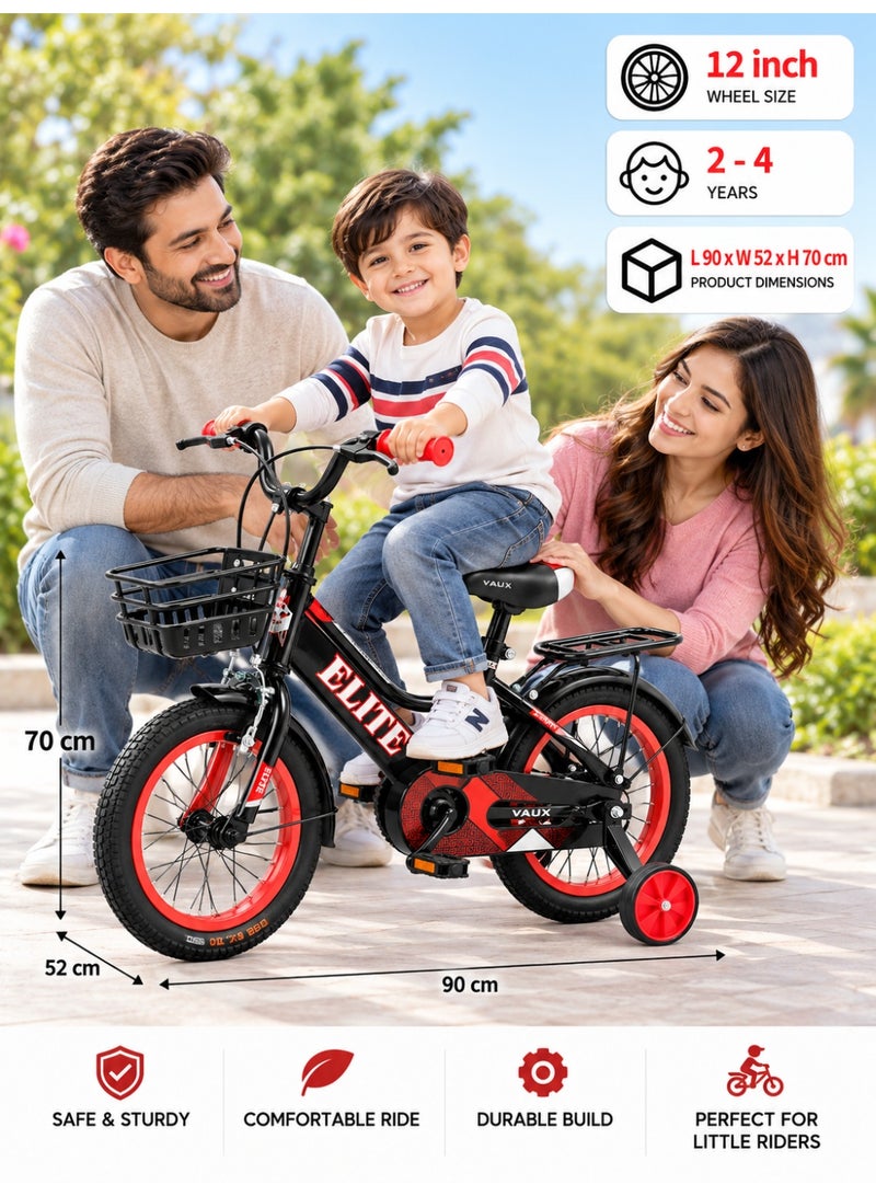 Aspire Books Elite 12-Inch Kids Bicycle with Training Wheels – Black/Red| AGE 2-4 - Image 2