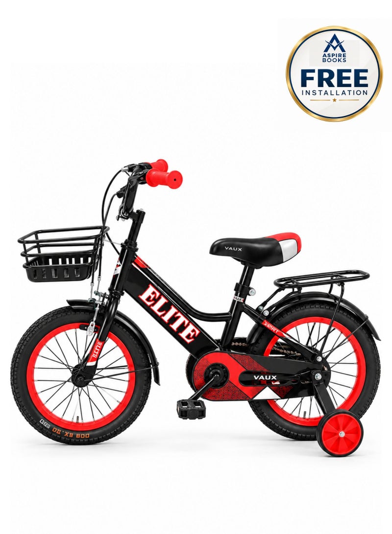 Aspire Books Elite 12-Inch Kids Bicycle with Training Wheels – Black/Red| AGE 2-4 - Image 1