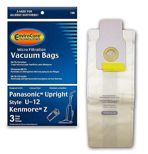 EnviroCare Replacement Micro Filtration Vacuum Cleaner Dust Bags made to fit Panasonic Type U-12 Uprights 3 pack - Image 1