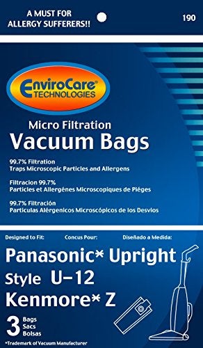 EnviroCare Replacement Micro Filtration Vacuum Cleaner Dust Bags made to fit Panasonic Type U-12 Uprights 3 pack - Image 2