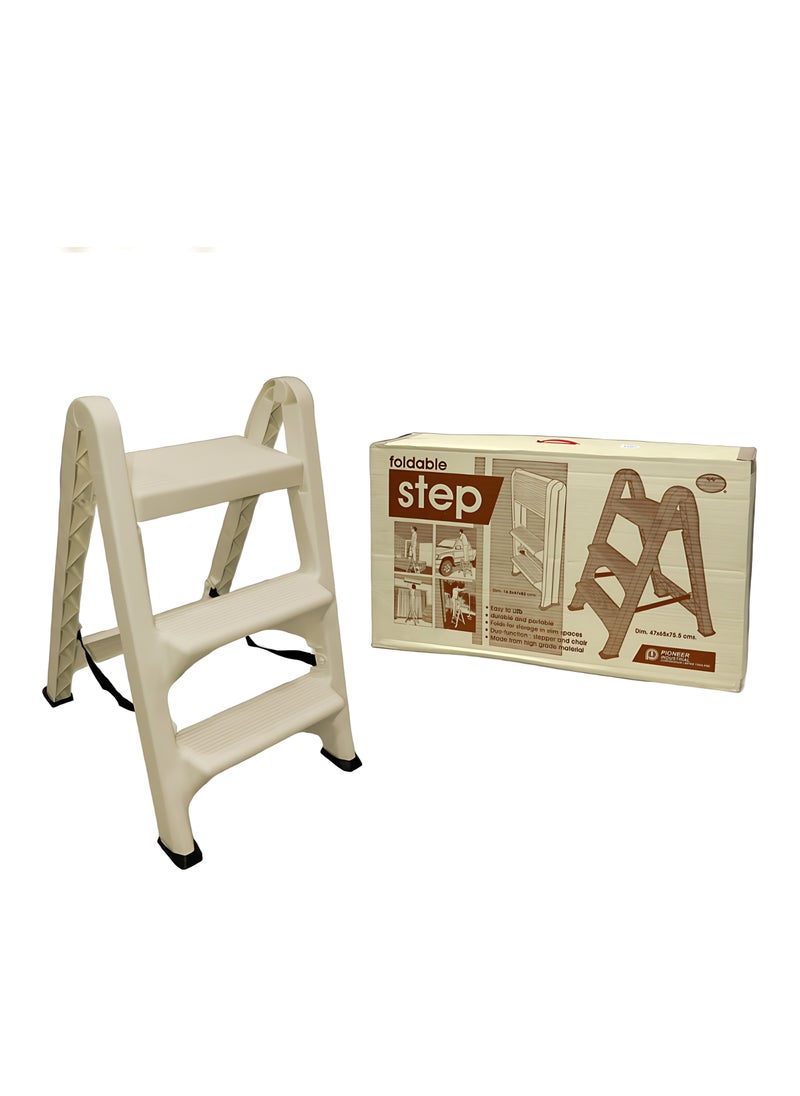 Pioneer - Plastic Three-Step Folding ladder Foot Stool Beige - Image 1