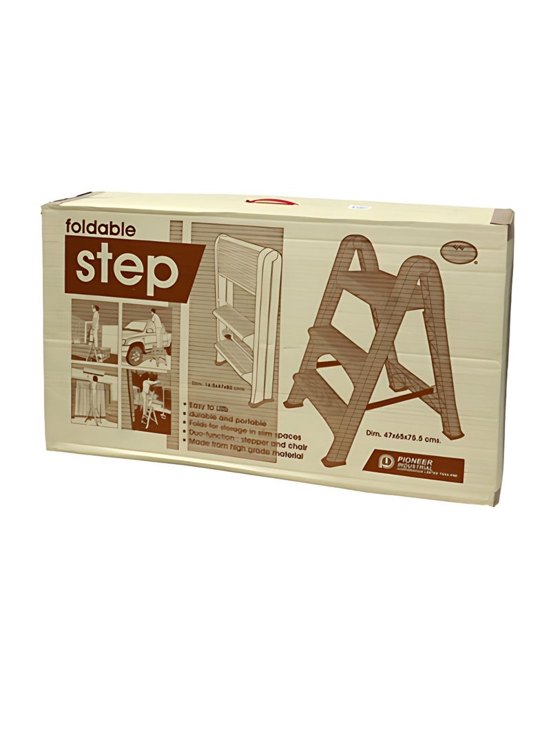 Pioneer - Plastic Three-Step Folding ladder Foot Stool Beige - Image 1