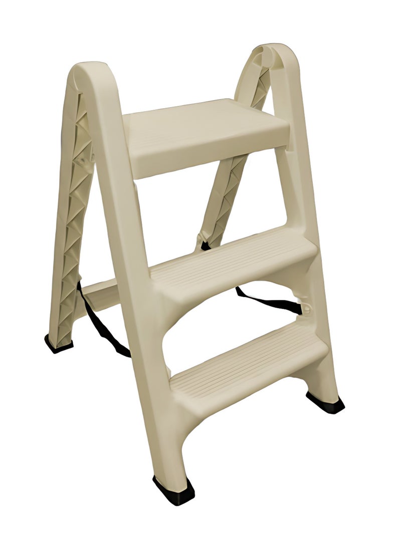 Pioneer - Plastic Three-Step Folding ladder Foot Stool Beige - Image 1