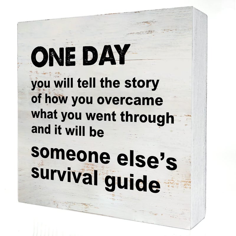 Yigaue One Day You will Tell the Story Wooden Box Sign Desk Decor 5 x 5 Inch Inspirational Box Sign Wood Plaque Block Sign Rustic Home Decor - Image 1