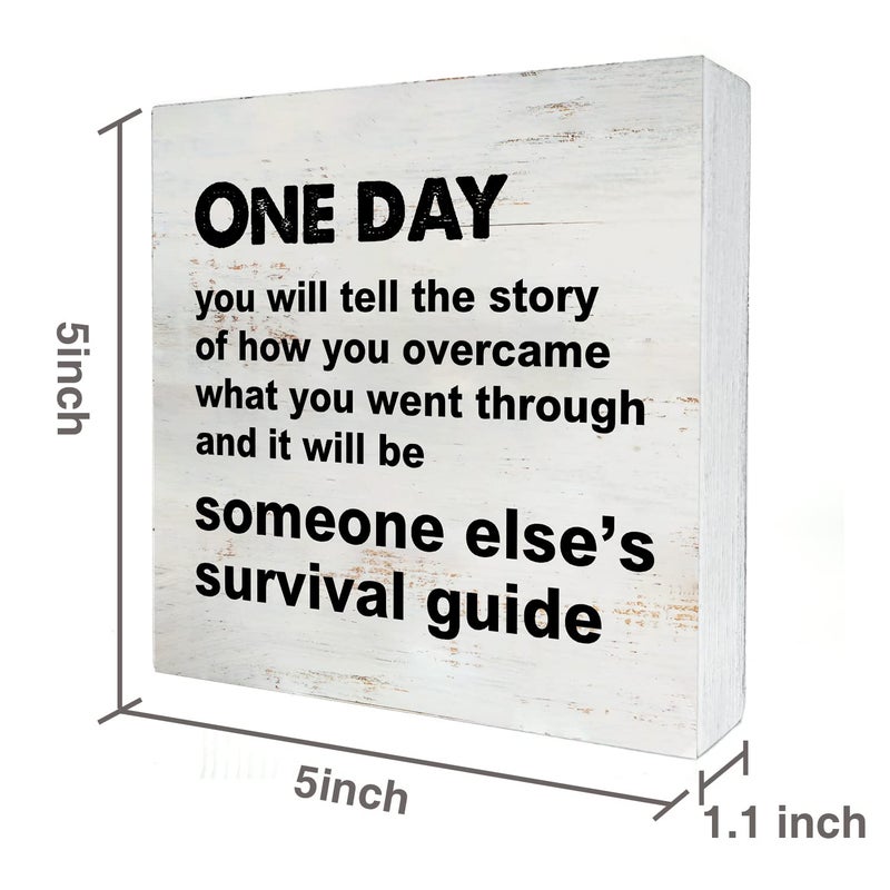 Yigaue One Day You will Tell the Story Wooden Box Sign Desk Decor 5 x 5 Inch Inspirational Box Sign Wood Plaque Block Sign Rustic Home Decor - Image 2