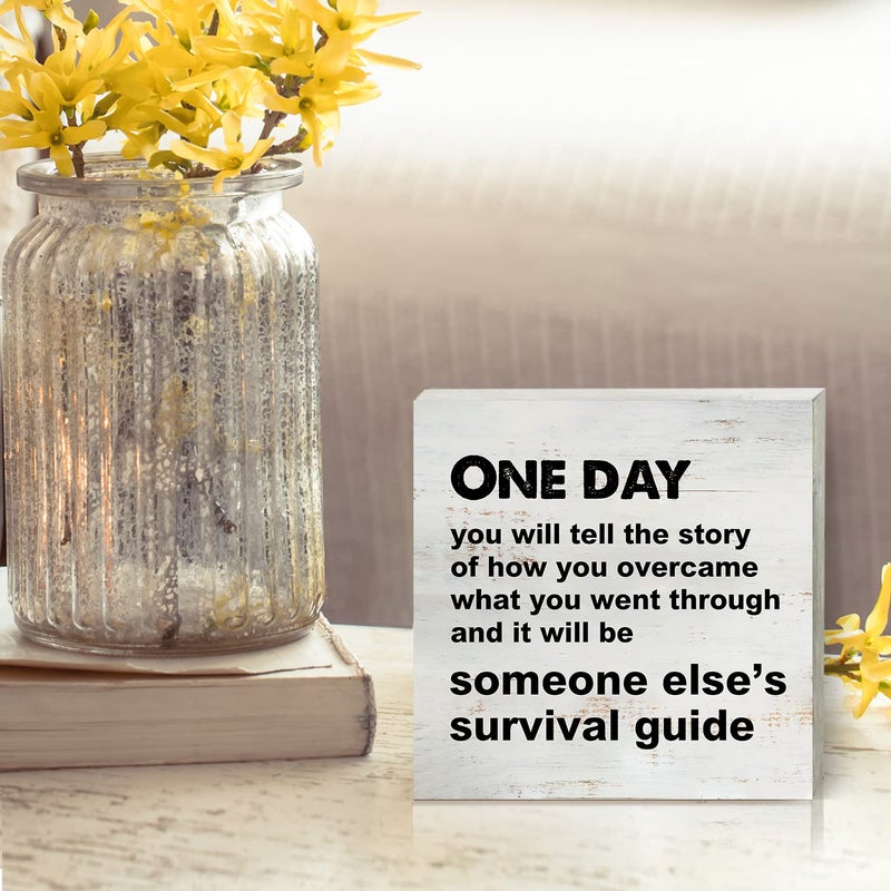 Yigaue One Day You will Tell the Story Wooden Box Sign Desk Decor 5 x 5 Inch Inspirational Box Sign Wood Plaque Block Sign Rustic Home Decor - Image 5