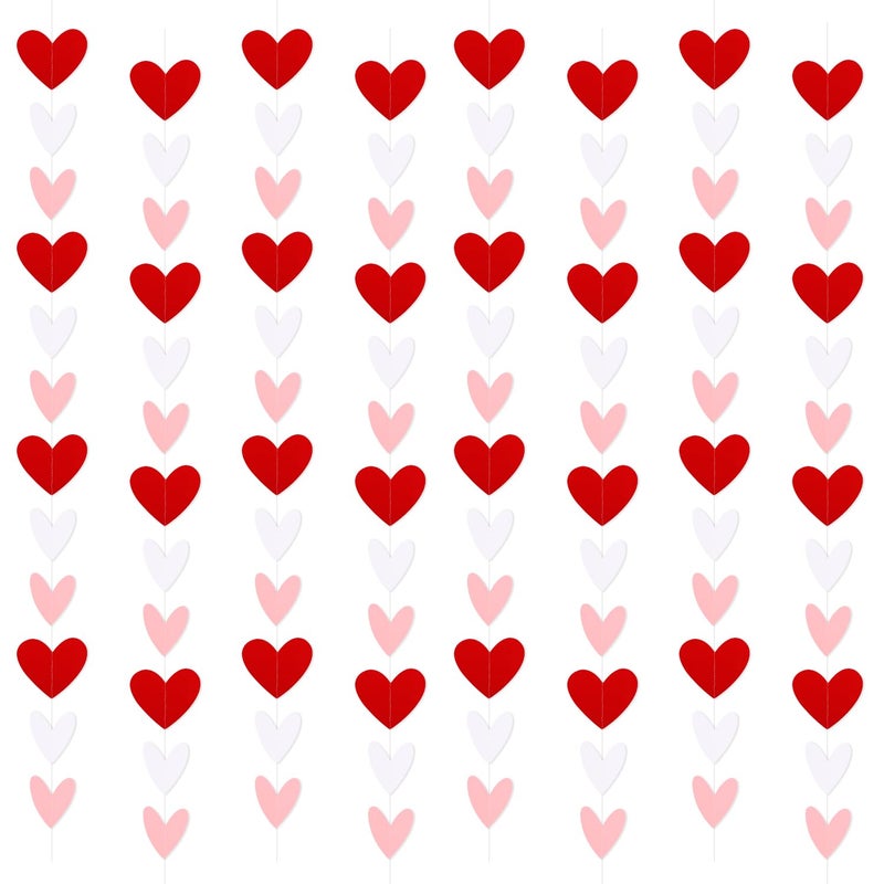 JOFONY 96 Heart Garland Red & Pink,Hanging Valentines Garland Hanging Hearts Decoration for Wedding Anniversary Engagement Valentines Day Decor - Image 1