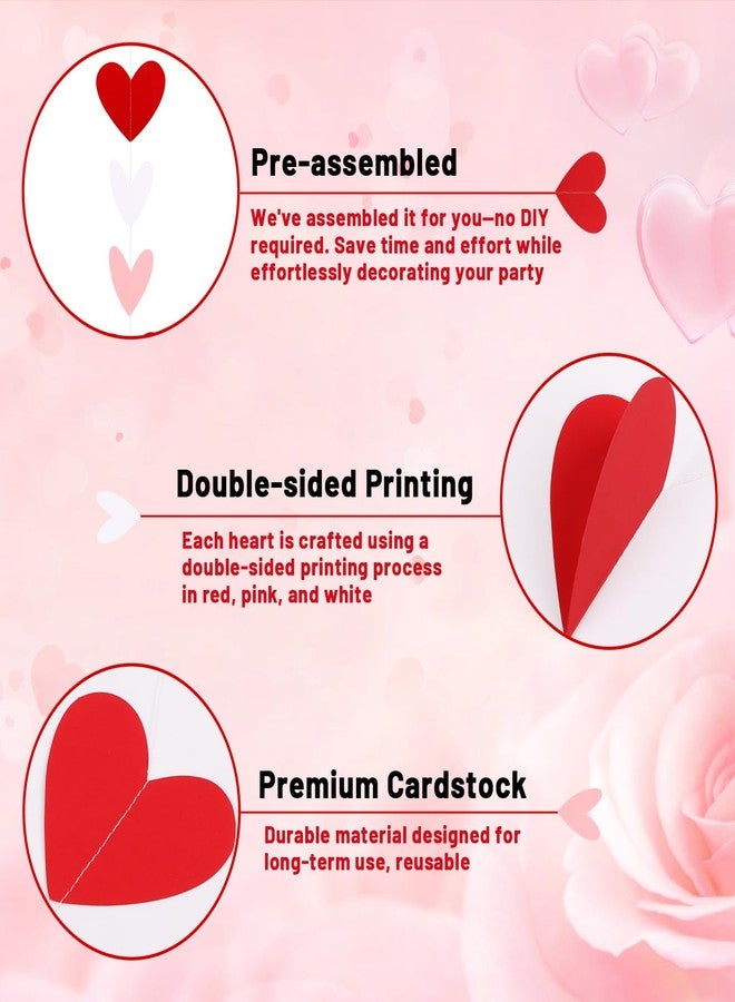 JOFONY 96 Heart Garland Red & Pink,Hanging Valentines Garland Hanging Hearts Decoration for Wedding Anniversary Engagement Valentines Day Decor - Image 3