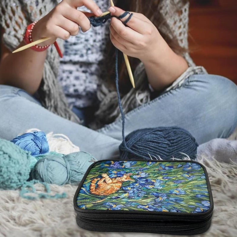 Vanideaoty Irise Cat Crochet Hook Case Portable Crochet Storage Organizer with Web Pockets Knitting Needle Case for Airports and Parks - Image 2