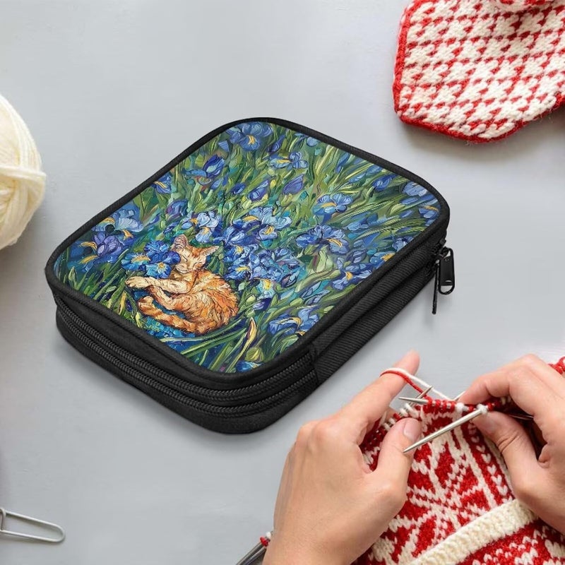 Vanideaoty Irise Cat Crochet Hook Case Portable Crochet Storage Organizer with Web Pockets Knitting Needle Case for Airports and Parks - Image 3