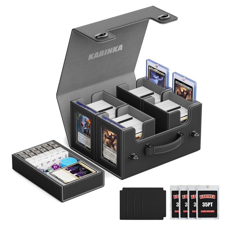 Kabinka Commander Deck Box for MTG with Handle, Multi Deck Case with Large Dice Tray Fits 400+ Double-Sleeved Cards, 5 IN 1 TCG Card Storage Box with Commander Display, 35PT Card Holders (Black) - Image 1