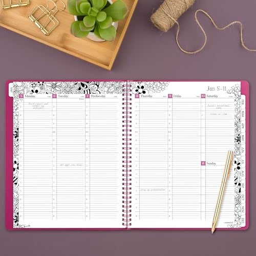 Cambridge 2026 Appointment Book Planner Weekly Monthly 812 x 11 Large Hourly FloraDoodle White and Black 58990526 - Image 3
