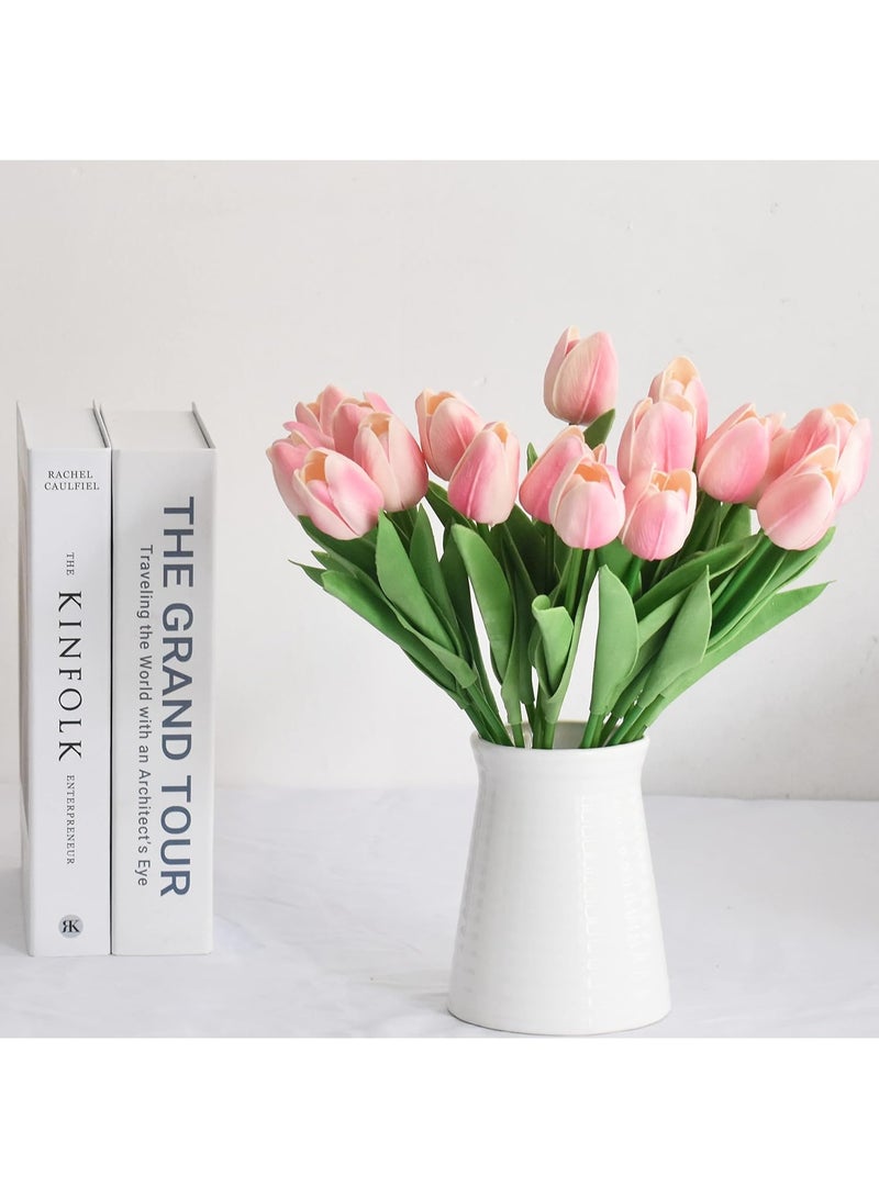 8pcs Artificial Tulips Flowers Fake Faux PU Tulip Bouquet Real Touch Flower Arrangement for Home Room Office Party Wedding Decoration Excellent Gift Idea for Mothers Day (Pink) - Image 2