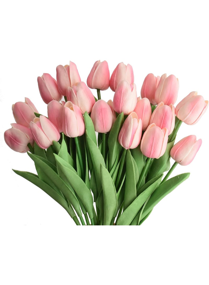 8pcs Artificial Tulips Flowers Fake Faux PU Tulip Bouquet Real Touch Flower Arrangement for Home Room Office Party Wedding Decoration Excellent Gift Idea for Mothers Day (Pink) - Image 1