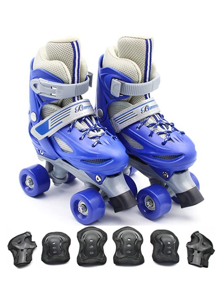 EASY FUTURE Roller Skates Adjustable Size Double Row 4 Wheel Skates Children Skates for Boys And Girls Including Protective Gear Knee Elbow Wrist Blue Colour  - Image 1