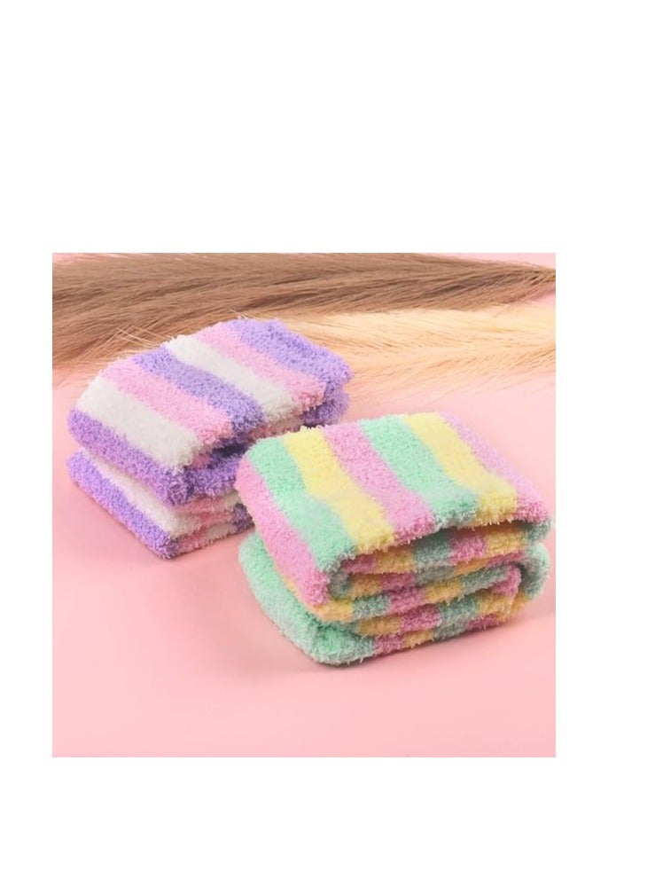 SYOSI Womens Thigh High Fuzzy Socks Over Knee High Long Striped Stocking Fluffy Cozy Slipper Fleece Gift Socks 2 Pairs - Image 3