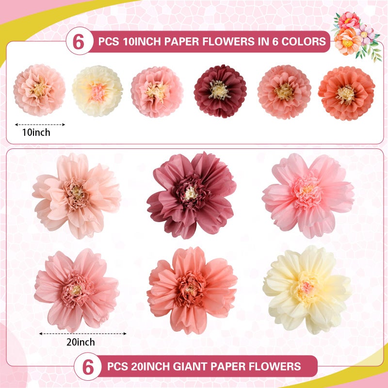 TaoBary زهور ورقية ملونة كبيرة 20"" زهور فييستا عملاقة زهور ورقية زهور كرنفال مكسيكي ديكور خلفية حائط لحفل زفاف عيد ميلاد (لون وردي 12 قطعة) - Image 2