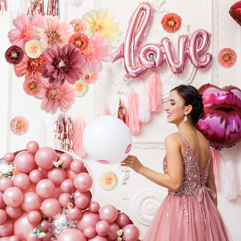 TaoBary زهور ورقية ملونة كبيرة 20"" زهور فييستا عملاقة زهور ورقية زهور كرنفال مكسيكي ديكور خلفية حائط لحفل زفاف عيد ميلاد (لون وردي 12 قطعة) - Image 5