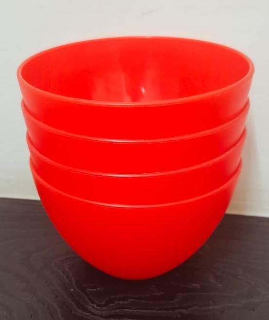 INVOSS 700ml Unbreakable BPAFree Plastic Bowl Set for Cereal Fruit Rice Salad Soup Pasta Noodles and Snack Bowls Dishwasher Microwave Safe Pack of 4 Red - Image 1