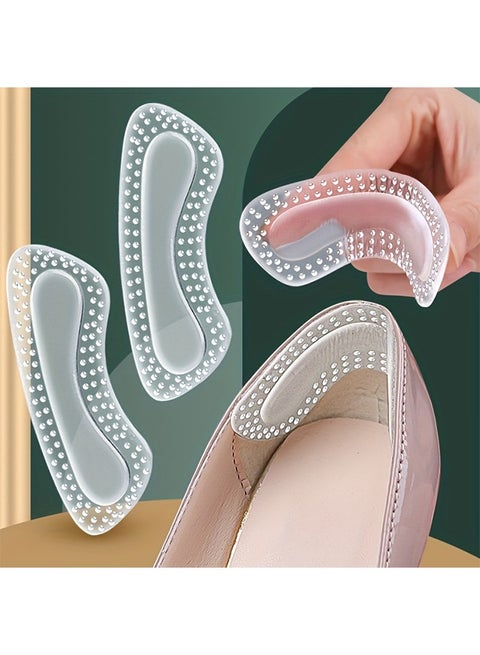 2 Pairs Transparent Silicone Heel Stickers Inserts, Non-Slip Cushion Pads for Foot Heel Care, Comfortable Protector Set for Men & Women Shoes
