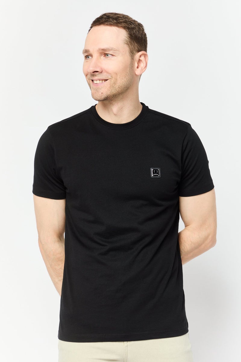 833 POLICE Men Crew Neck Short Sleeve Brand Logo T-Shirt, Black - Image 1