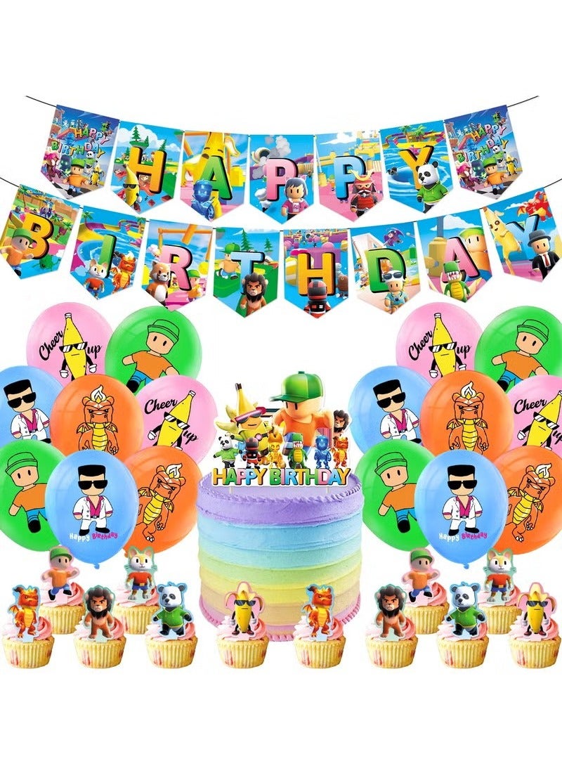 Generic Stumbling theme birthday party decoration Stumble guys pull flag cake insert card balloon hanging invitation card - Image 1