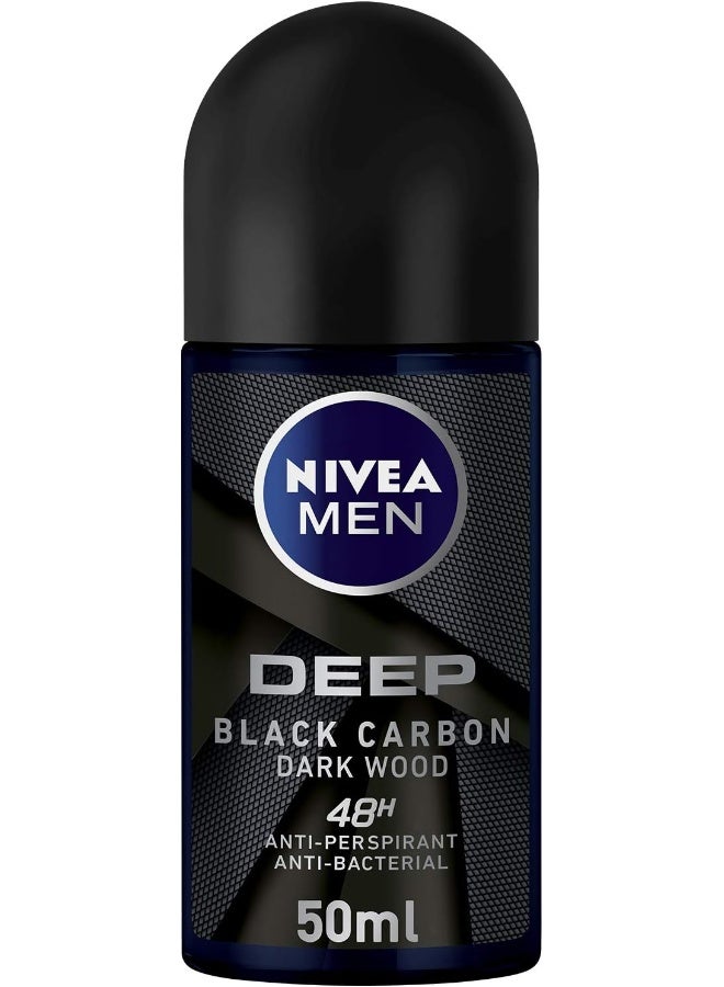 نيفيا رول أون مضاد للتعرق للرجال من نيفيا ، حماية 48 ساعة ، مضاد للجراثيم من الكربون الأسود العميق ، رائحة خشبية ، 50 مل - Image 1