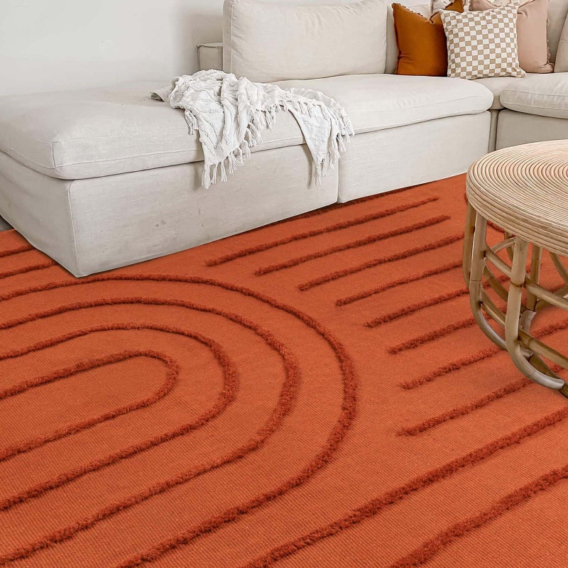 LEEVAN Washable Rugs for Living Room 5x8, Terracotta Tufted Rainbow Nursery Rug, Boho Low Pile Bedroom Floor Carpet, Modern Farmhouse Kids Room Rug for Dorm/Bedside/Classroom/Room - Image 5