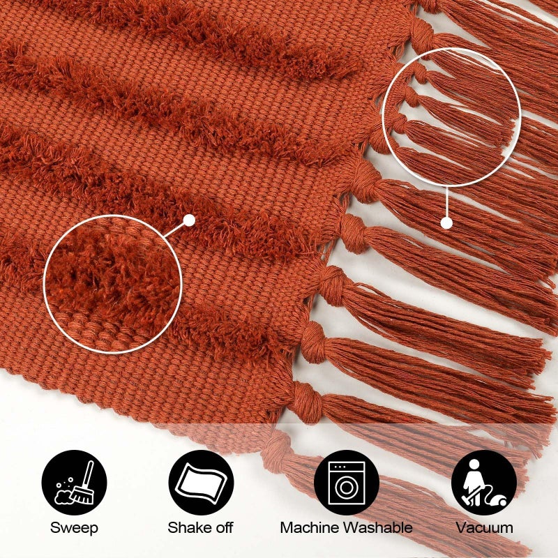 LEEVAN Washable Rugs for Living Room 5x8, Terracotta Tufted Rainbow Nursery Rug, Boho Low Pile Bedroom Floor Carpet, Modern Farmhouse Kids Room Rug for Dorm/Bedside/Classroom/Room - Image 4