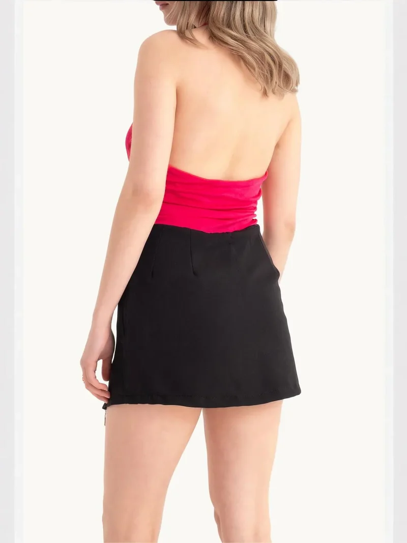 HICCUP Black Mid Rise Zippered Mini Skirt for Women | Best Price UAE