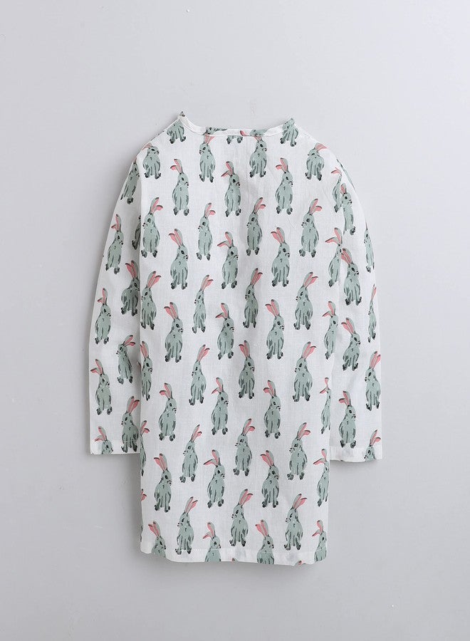 POLKA TOTS Boy’s Super Soft Cotton Kurta Pyjama Set |Night Suit for Kids Boys & Girls (12-18 M - Green Rabbit) - Image 3