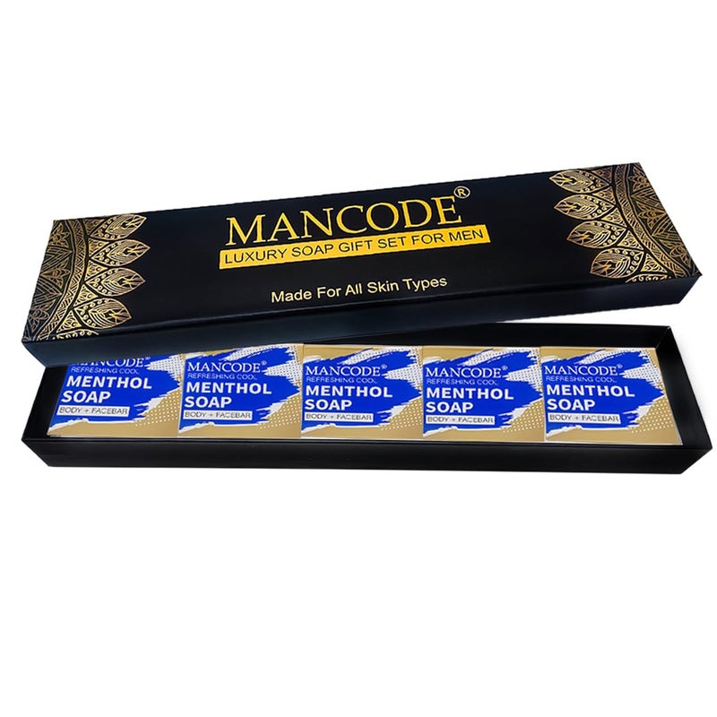 MAN CODE Mancode Luxury Soap Gift Set For Men With Pack of 5 Menthol Soap Bars  Deep Cleansing Soap  Provides Natural Glow  Daily Bathing Bar Soap For Men For All Skin Types Pack of 5 625g  - Image 1