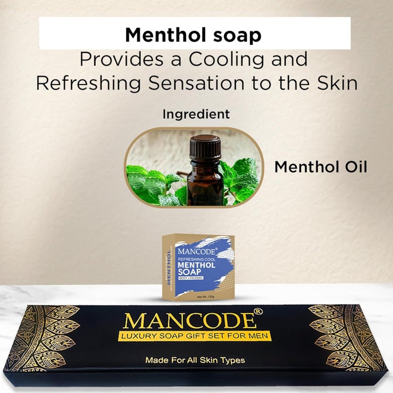 MAN CODE Mancode Luxury Soap Gift Set For Men With Pack of 5 Menthol Soap Bars  Deep Cleansing Soap  Provides Natural Glow  Daily Bathing Bar Soap For Men For All Skin Types Pack of 5 625g  - Image 4
