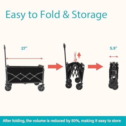 Yollber Wagons Carts Foldable,Folding Wagon Cart, Collapsible Utility Wagon with Adjustable Handle, Portable Grocery and Shopping Wagon for Apartment, Park, Sports, Picnic and Daily Use - Image 4