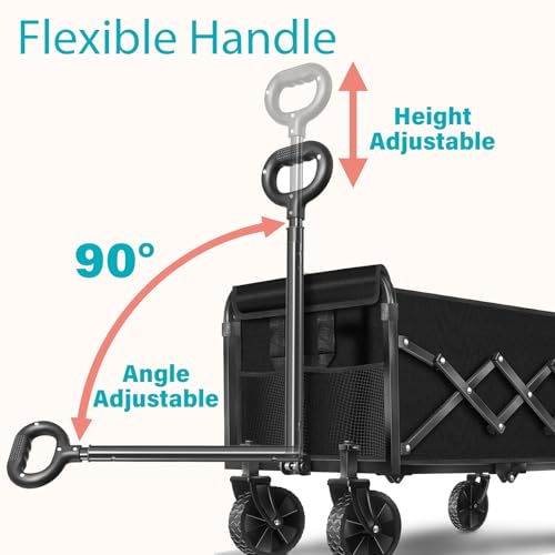 Yollber Wagons Carts Foldable,Folding Wagon Cart, Collapsible Utility Wagon with Adjustable Handle, Portable Grocery and Shopping Wagon for Apartment, Park, Sports, Picnic and Daily Use - Image 3