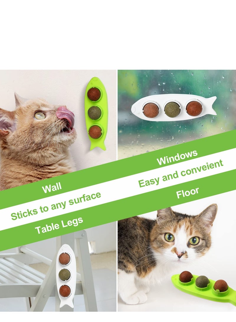 SOLARAE Catnip Wall Toys 6 Pieces Removable Silver Vine Ball with 2 Fish Shaped Containers Rotatable Catnip Ball Cat Lick Ball Kitten Bites Cat Wall Snacks for Kitten Pets. - Image 2