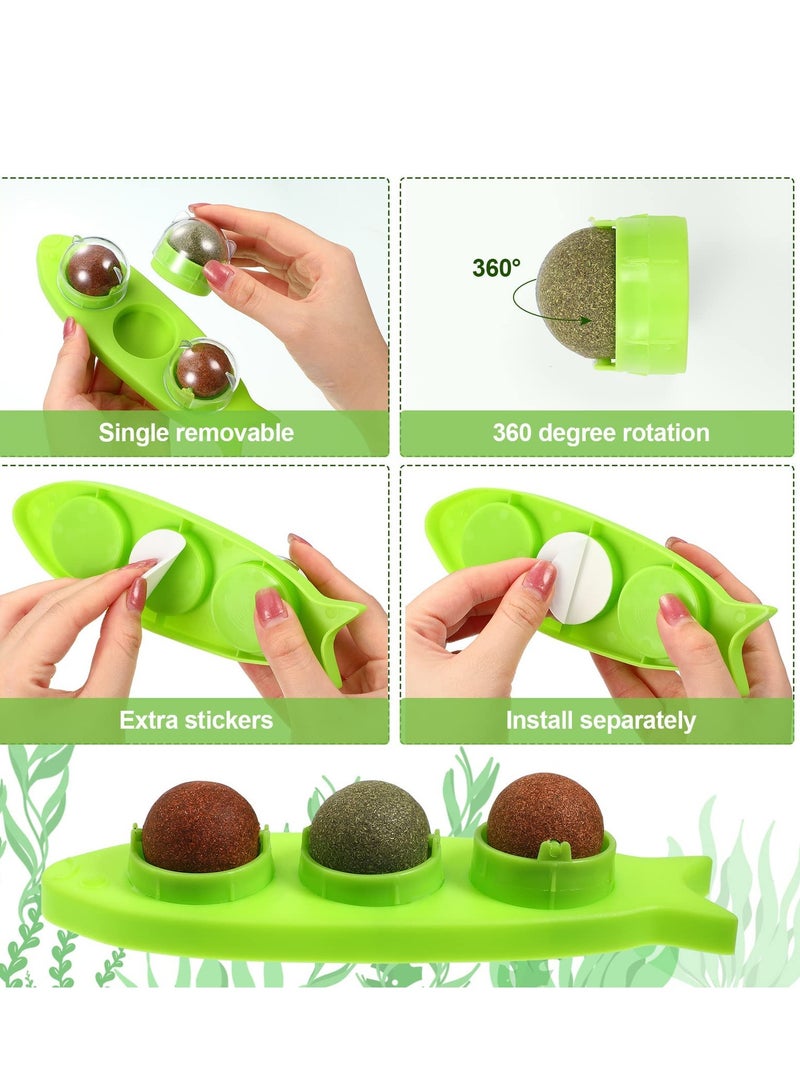 SOLARAE Catnip Wall Toys 6 Pieces Removable Silver Vine Ball with 2 Fish Shaped Containers Rotatable Catnip Ball Cat Lick Ball Kitten Bites Cat Wall Snacks for Kitten Pets. - Image 5
