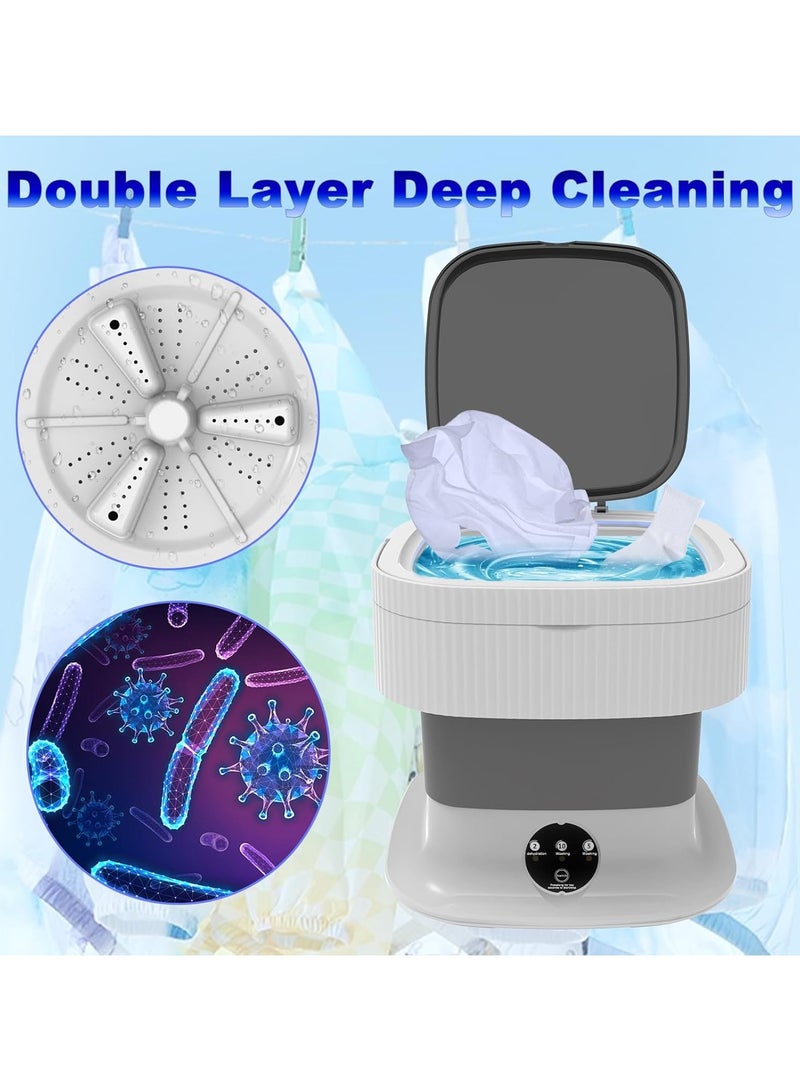 غسالة متنقلة، غسالة صغيرة وتجفيف 10 لتر قابلة للطي، غسالة صغيرة قابلة للطي، غسالة ملابس صغيرة قابلة للطي، جوارب، ملابس أطفال، ملابس داخلية، مهبط، تخييم، شقة، شاحنة صغيرة، رمادية - Image 2