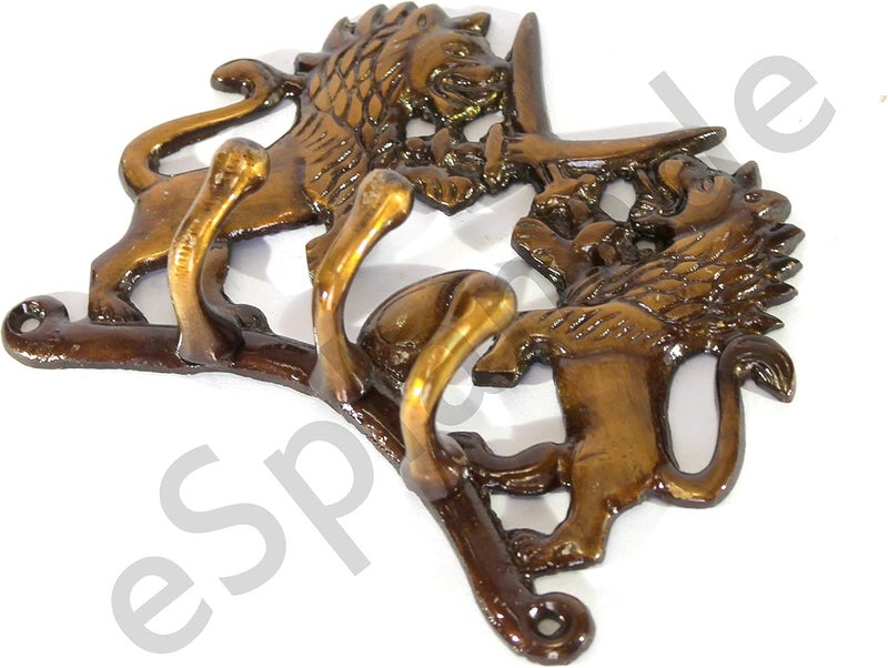 eSplanade Brass Fighting Lions Key Stand  Key Holder Hanger Hook Wall Key Holder Keys Rack Hook Key Hanging Hooks Multi - Image 3