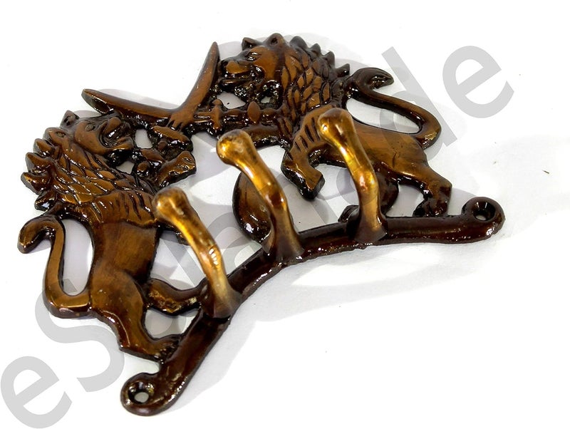 eSplanade Brass Fighting Lions Key Stand  Key Holder Hanger Hook Wall Key Holder Keys Rack Hook Key Hanging Hooks Multi - Image 2